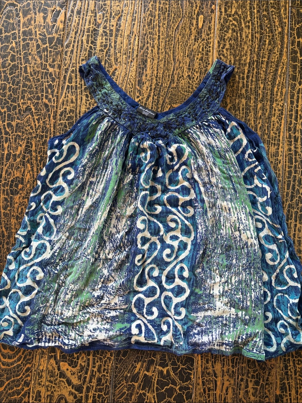 Shiva Fashion Blue, Green & White Patterned Girls' Tank